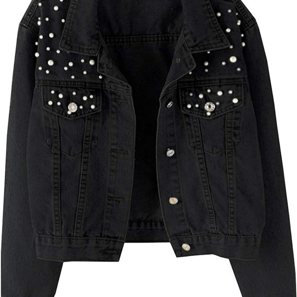 NWT Tanming Embroidered Pearl Jean Jacket